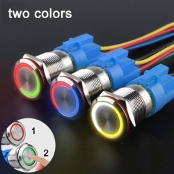 Metaltrykknapkontakt - tofarvet LED - vandtæt - øjeblikkelig nulstilling - 12V - 220V - 199mm - 22mm
