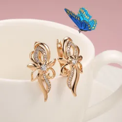 Elegante rosa guld øreringe - krystal blomst