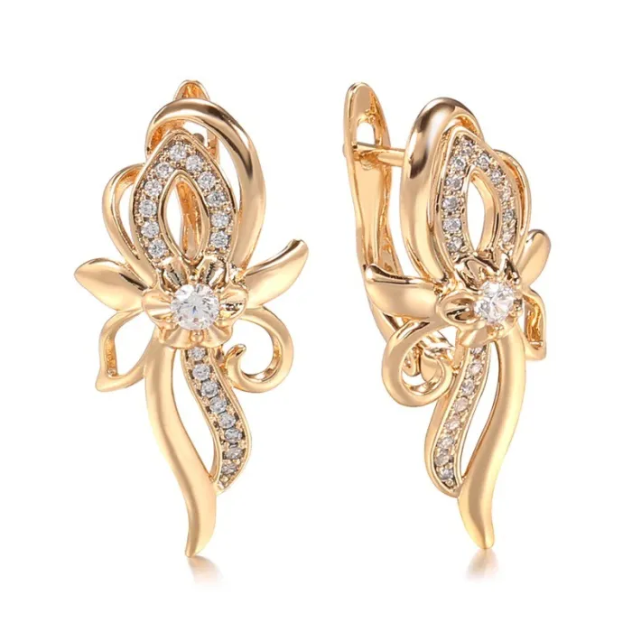 Elegante rosa guld øreringe - krystal blomst