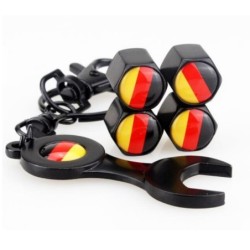 Car wheel valves - metal caps - with wrench - keychain - Germany flag logo - 4 piecesValve caps