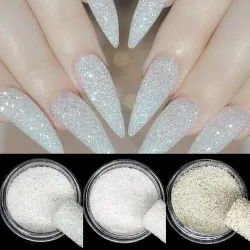 Shiny nail glitter - white sparkle flakes - sandy powderNail polish