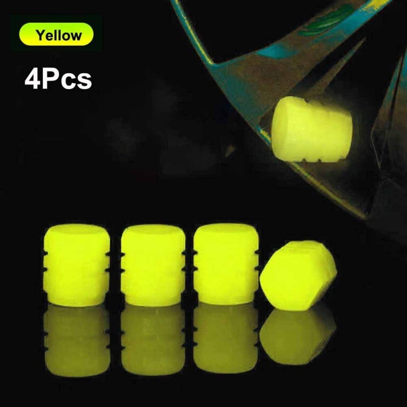 Universal tire air valves - fluorescent - 4 piecesValve caps