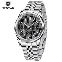 BENYAR - elegant Quartz ur - kronograf - vandtæt - rustfrit stål - sort