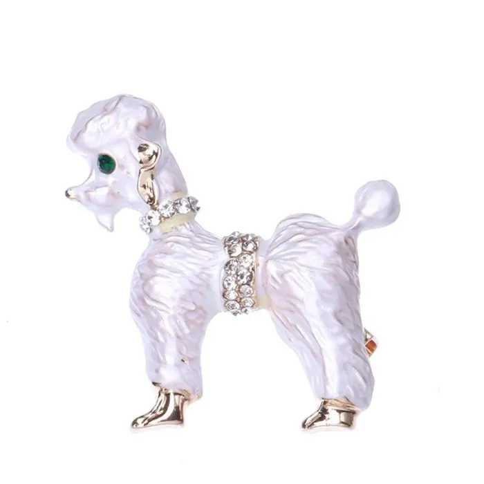 Hund med krøllet hår - med krystaller - broche