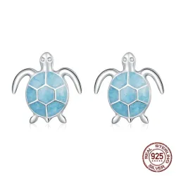Sølvblå skildpadde øreringe - 925 sterling sølv