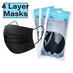 Beskyttende ansigts-/mundmasker - engangs - 4-lags - sort - 50 stk.
