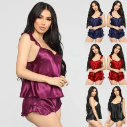 Sexet satin pyjamas - shorts - ærmeløs top - sæt