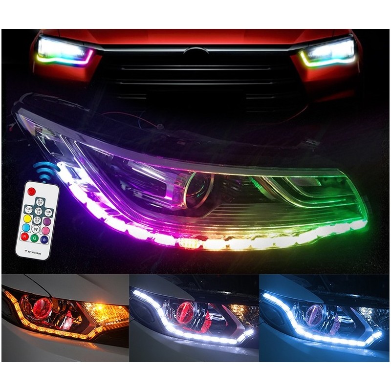 RGB lys - bil DRL lygter - farverig LED strip - vandtæt - 2 stk