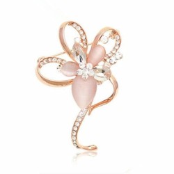Pink opal blomst med krystaller - elegant broche