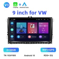 Bilradio - 2 Din - 9 tommer - Android 10 - 2GB - 32GB - Bluetooth - GPS - carplay - til Volkswagen Golf 5 6 Passat