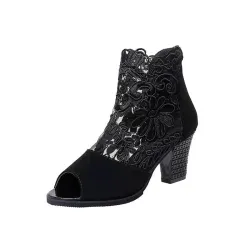Sexy ankle boots - with floral lace - back zipperSandals