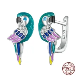 Regnbuepapegøje med zirkon - 925 sterling sølv øreringe