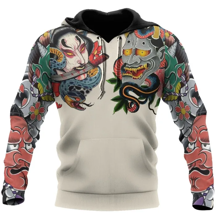 Japansk kultur - maske tatovering trykt - hættetrøje
