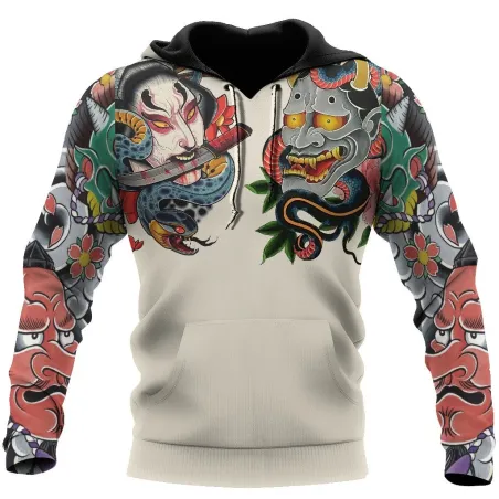 Japansk kultur - maske tatovering trykt - hættetrøje