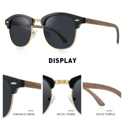 MERRYS - klassiske polariserede solbriller - semi-rimless - træstang - UV400