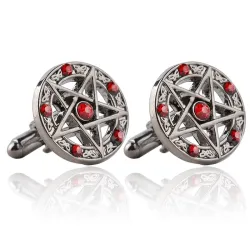 Vintage runde manchetknapper - femtakket stjerne pentagram - med krystaller