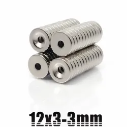 N35 - neodymmagnet - stærk rund skive - 12mm * 3mm - med 3mm hul