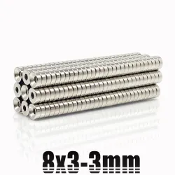 N35 - neodymmagnet - stærk rund skive - 8mm * 3mm - med 3mm hul