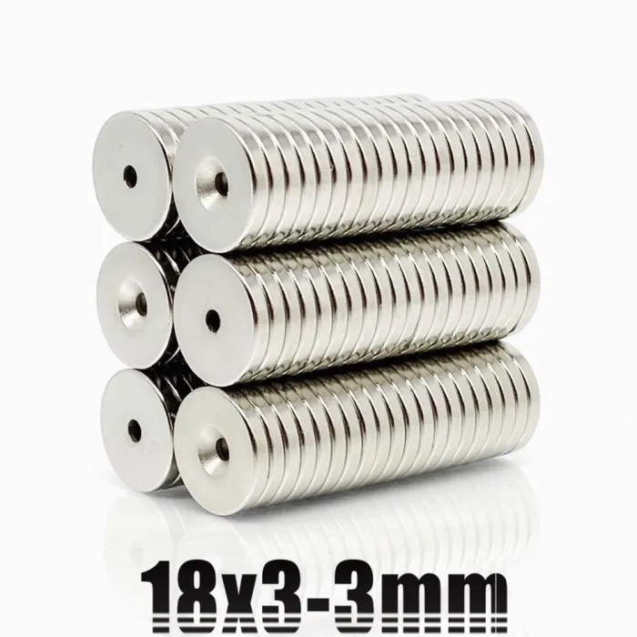 N35 - neodymmagnet - stærk rund skive - 18mm * 3mm - med 3mm hul