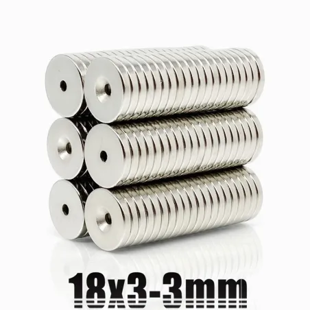 N35 - neodymmagnet - stærk rund skive - 18mm * 3mm - med 3mm hul