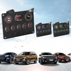 Vippekontaktpanel - vandtæt digitalt voltmeter - til bil - båd - lastbil - 12V - USB - LED
