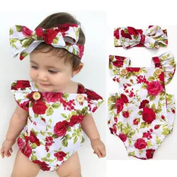 Blomstret babypige jumpsuit & pandebånd - bomuldssæt - 2 stk