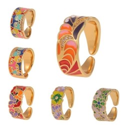 Elegant åben ring - farverige blomster - bøhmisk stil