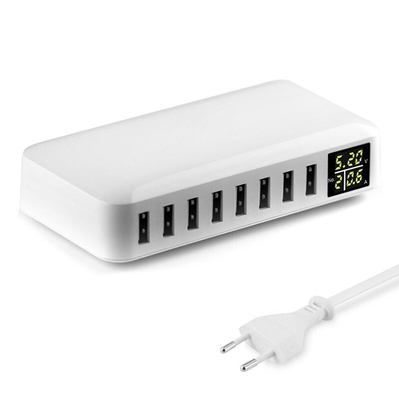40W - Smart oplader - multiport - 8 USB - 5V 8A - LED