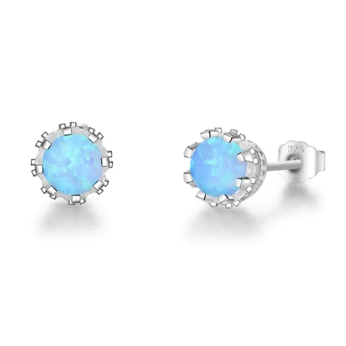 Små ørestikker med rund opal - 925 sterling sølv