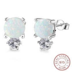 Elegante øreringe - med rund opal/krystal