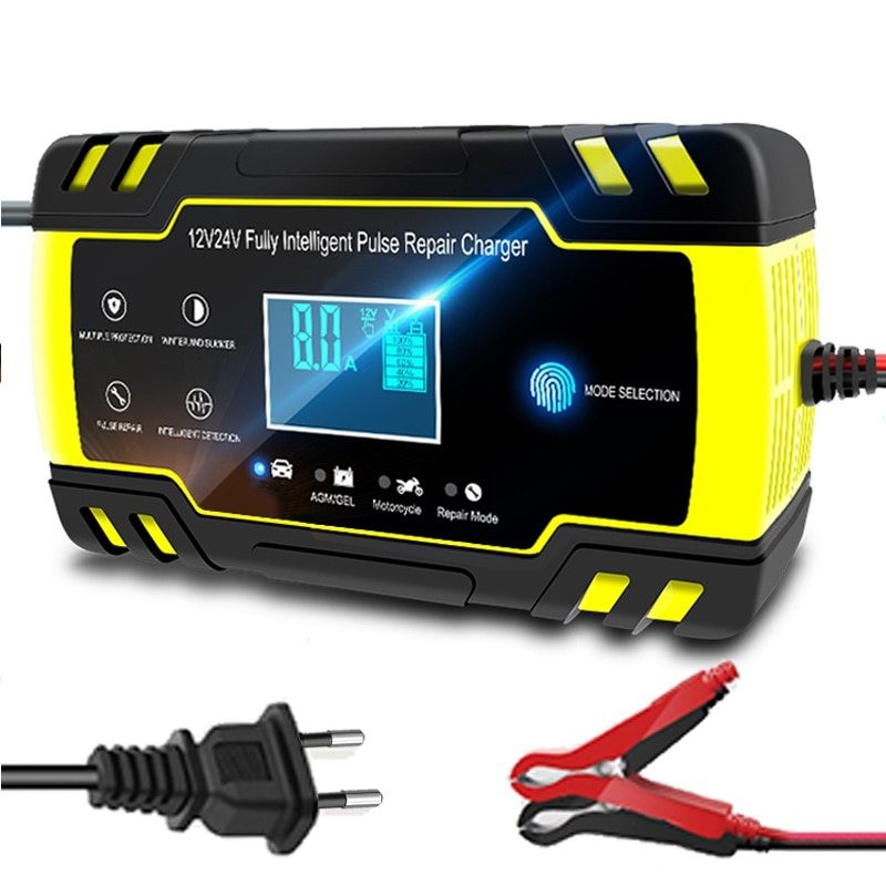 Bilbatterioplader - fuldautomatisk - digital LCD - 12V-24V - 8A