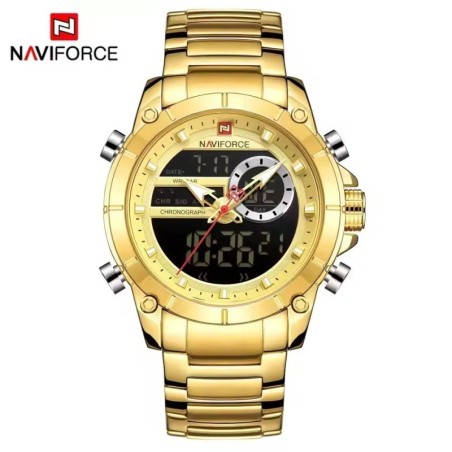 NAVIFORCE 9163 Men's Electronic Quartz Watch Luminous Calendar Casual Sports Waterproof Stainless Steel Strap Watches for Men