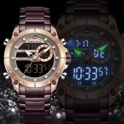 NAVIFORCE 9163 Men's Electronic Quartz Watch Luminous Calendar Casual Sports Waterproof Stainless Steel Strap Watches for Men