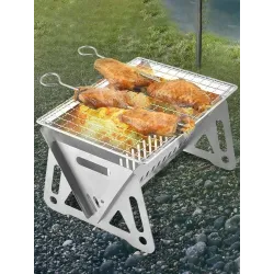 Bærbar, foldbar, stor grill - rustfrit stål - campingkoger
