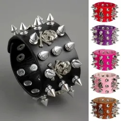 Non-Conformist Leather Bracelet Street Dance Performance Ghost Head Couple's Holiday Gift Wristband Punk Style Jewelry