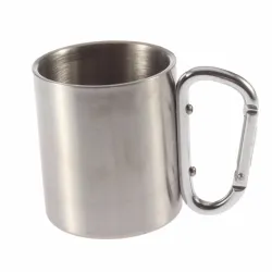 Stainless steel camping cup - mug - aluminum carabiner - 180ml