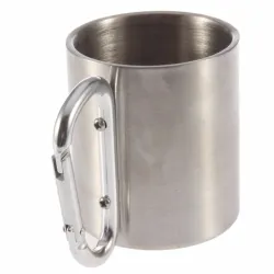 Stainless steel camping cup - mug - aluminum carabiner - 180ml