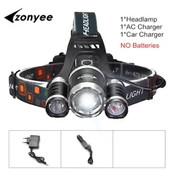 Forehead headlight - zoom flashlight - torch - 3 XML-T6 LED lamp