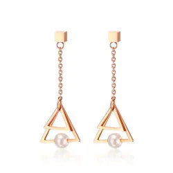 Triangle Pearl Drop Earrings