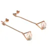 Triangles & pearls - rose gold long earrings