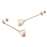 Triangles & pearls - rose gold long earrings