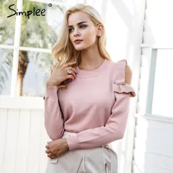 Elegant Off Shoulder Knitted Sweater Jumper