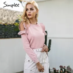 Elegant Off Shoulder Knitted Sweater Jumper