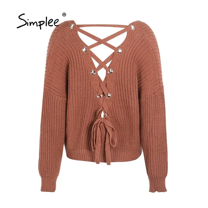 Backless Lace-Up pullover - sweater knitted