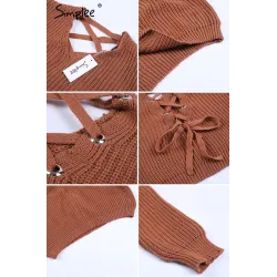 Backless Lace-Up pullover - sweater knitted