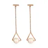 Triangles & pearls - rose gold long earrings