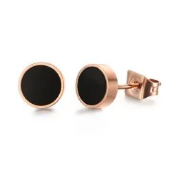 Black & white rose gold stud round earrings