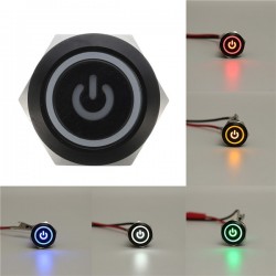 12V 5-pin 19mm metal push button - momentary power switch with LED - waterproof switch - Black