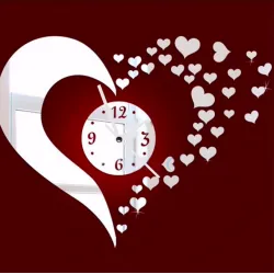 3D mirror heart & clock wall sticker