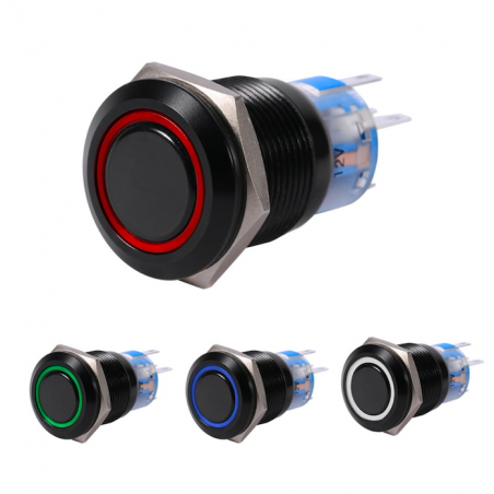 19mm 12V LED car waterproof self-locking latch push button switch